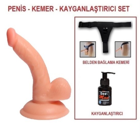 13 cm Belden Bağlamalı Realistik Dildo Penis Set