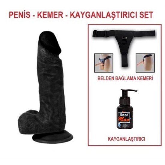 17 cm Belden Bağlamalı Realistik Dildo Zenci Penis Set