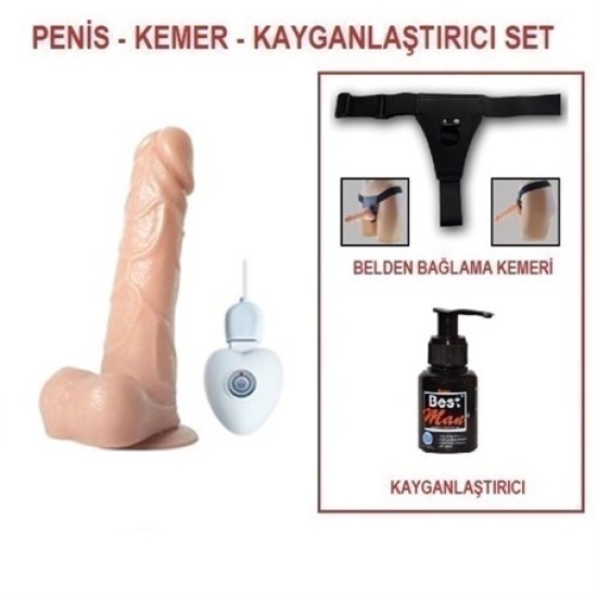 17,5 cm Belden Bağlamalı Titreşimli Realistik Dildo Penis Set