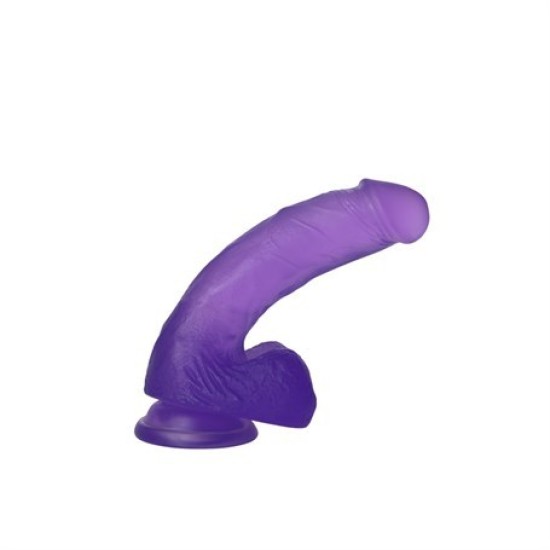 17,5 cm Belden Bağlamalı Şeffaf Realistik Damarlı Vantuzlu Mor Dildo Penis