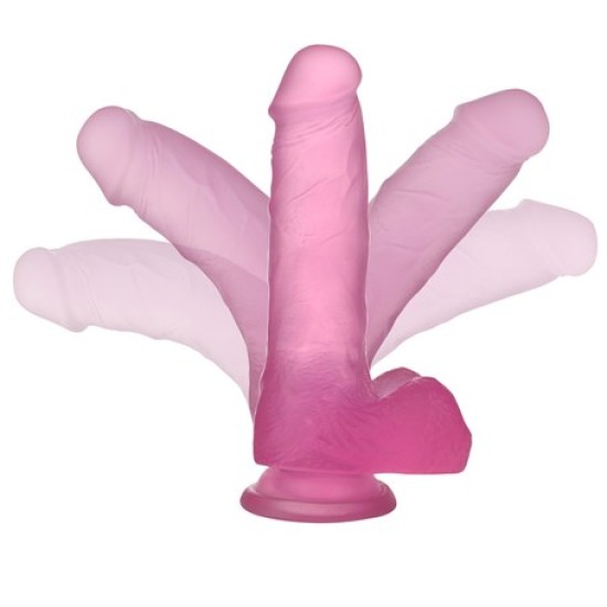 17,5 cm Şeffaf Realistik Damarlı Vantuzlu Pembe Dildo Penis