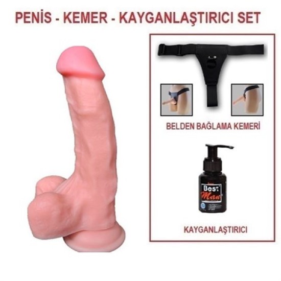 18 cm Belden Bağlamalı Realistik Dildo Penis Set