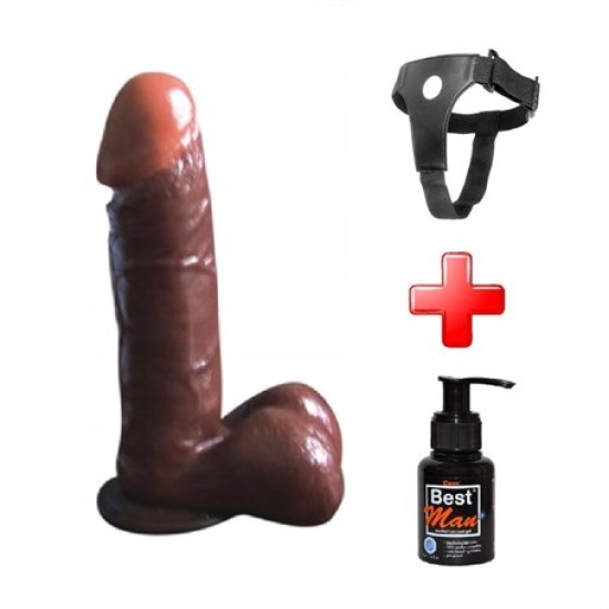 19 cm Belden Bağlamalı Melez Realistik Penis + Kemer + Kayganlaştırıcı Hediyeli