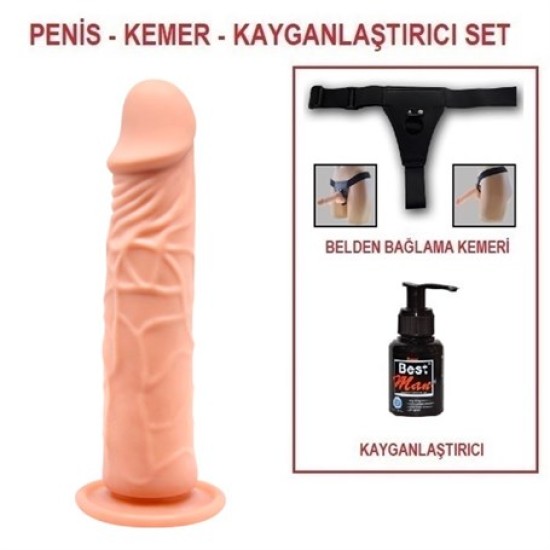 20 cm Belden Bağlamalı Realistik Vantuzlu Dildo Penis Set