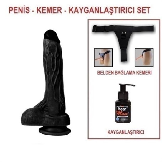 20,5 cm Belden Bağlamalı Realistik Dildo Zenci Penis Set