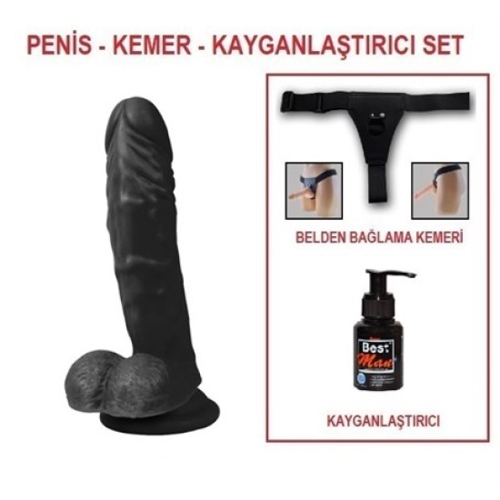 21 cm Belden Bağlamalı Realistik Dildo Zenci Penis Set