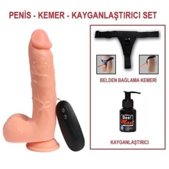 21 cm Belden Bağlamalı Titreşimli Realistik Dildo Penis Set