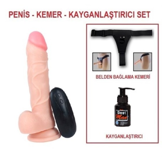 21 cm Belden Bağlamalı Titreşimli Realistik Dildo Penis Set