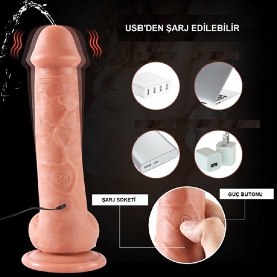 21,5 cm Belden Bağlamalı Uzaktan Kumandalı Su Fışkırtmalı Vantuzlu Realistik Dildo Penis