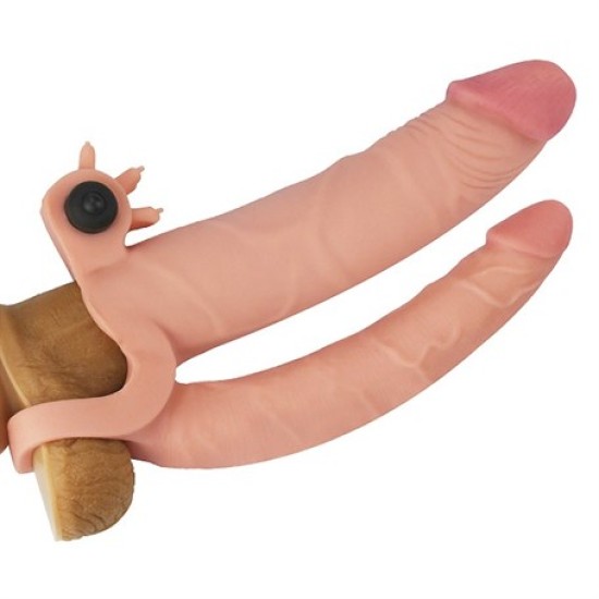 2,5 cm Uzatmalı Çiftli İçi Boş Titreşimli 18 cm Çatal Dildo Penis Kılıfı