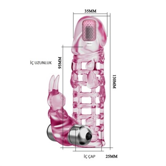 3,5 cm Uzatmalı Tavşan Figürlü Uyarıcılı Çift Titreşimli Penis Kılıfı