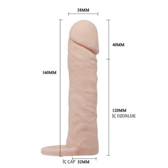 4 cm Dolgulu Realistik Uzatmalı Penis Kılıfı Dildo Ten Rengi Penis