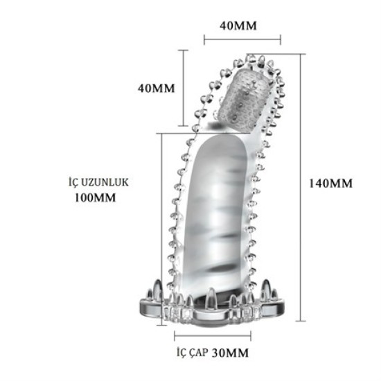 4 cm Uzatmalı Eğik Titreşimli Şeffaf Penis Kılıfı