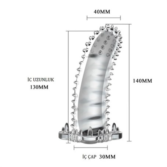 Klitoral Uyarıcılı Tırtıklı Şeffaf Penis Kılıfı