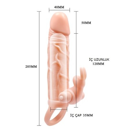 5 cm Dolgu Uzatmalı 10 Fonksiyonlu Çift Titreşimli Penis Kılıfı Prezervatif Vibratör