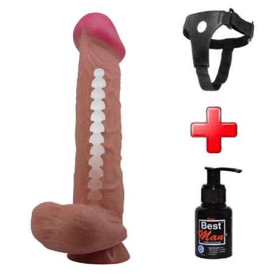 Belden Bağlamalı 26 cm Kıkırdak Yapılı Çift Katmanlı Gerçekçi Dildo Penis