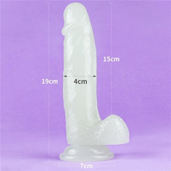 Gece Parlayan Fosforlu Belden Bağlamalı 19 cm Realistik Vantuzlu Şeffaf Dildo Penis