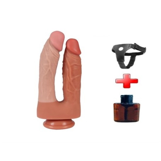 İki Uçlu Vantuzlu Belden Bağlamalı Yeni Nesil Realistik Çatal Dildo Penis