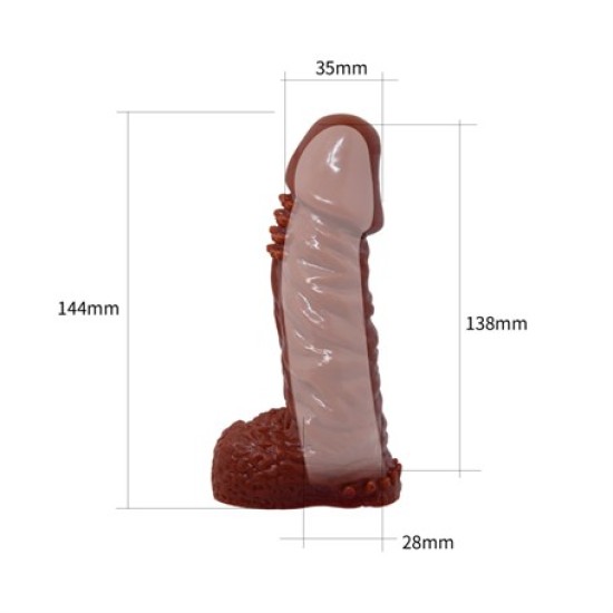 14,4 cm Klitoral Uyarıcılı Tırtıklı Damarlı Penis Kılıfı