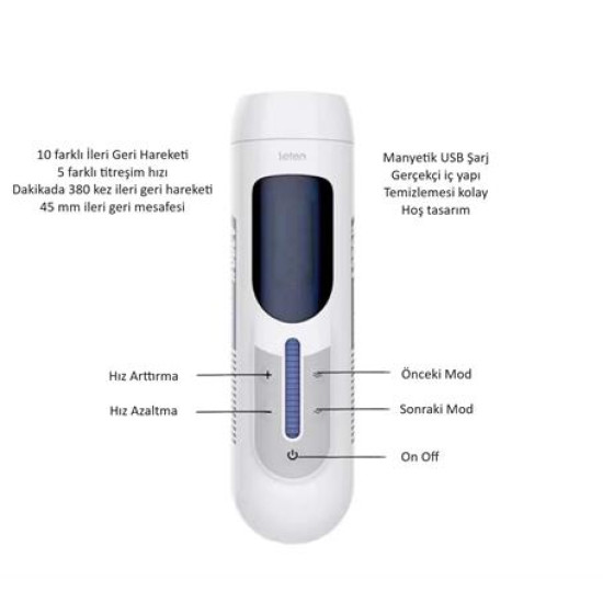 Manyetik USB Şarjlı Sesli İleri Geri Hareketli Titreşimli Emme Vakum Ayarlı Masturbatör - Leten Future 380 Piston