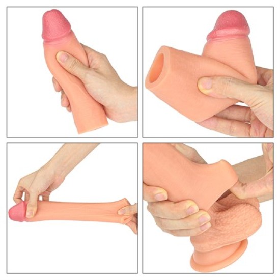 Nature Extender 4.5 cm Dolgulu Premium Ten Rengi Silikon Penis Kılıfı