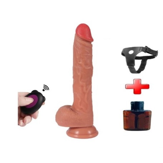 USB Şarjlı 22 cm Belden Bağlamalı İleri Geri Hareketli Gerçekçi Silikon Vantuzlu Penis