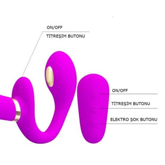 USB Şarjlı Uzaktan Kumandalı Elektro Şoklu Çift Taraflı Strapon Teknolojik G-Spot Vajinal Vibratör