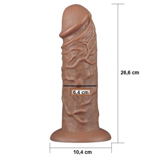 Yeni Nesil Belden Bağlamalı Çift Katmanlı 10 Titreşim Fonksiyonlu 26,6 cm Realistik Kalın Dildo Melez Penis