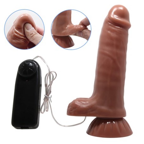 Yeni Nesil Çift Katmanlı 18,5 cm Realistik Titreşimli Dildo Penis