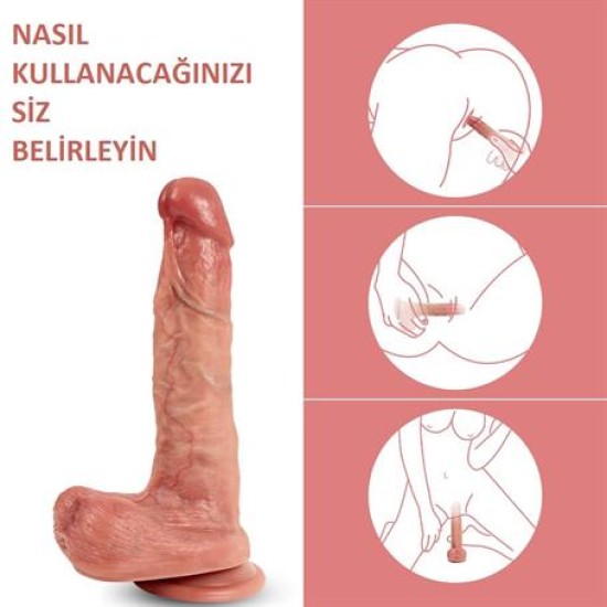 Belden Bağlamalı Yeni Nesil Çift Katmanlı 21,5 cm Realistik Dildo Penis