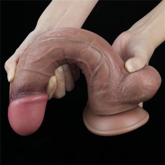 Belden Bağlamalı Yeni Nesil Çift Katmanlı 26,5 cm Realistik Dev Melez Dildo Penis