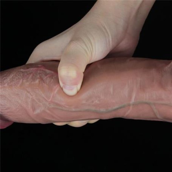 Belden Bağlamalı Yeni Nesil Çift Katmanlı 26,5 cm Realistik Dev Melez Dildo Penis