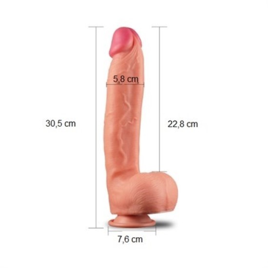 30,5 cm Belden Bağlamalı Yeni Nesil Çift Katmanlı Realistik Dev Dildo Penis