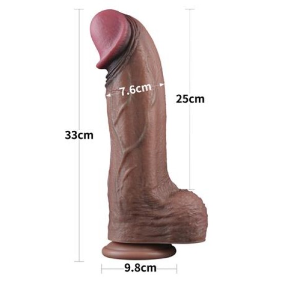 Belden Bağlamalı Yeni Nesil Çift Katmanlı 33 cm Realistik Dev Melez Dildo Penis